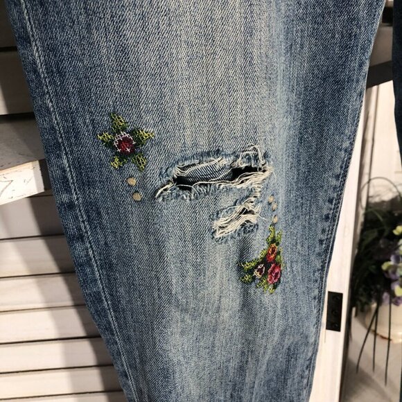 Lucky Brand Floral Embroidered Skinny Jeans Blue Size 6 28 - Picture 5 of 14